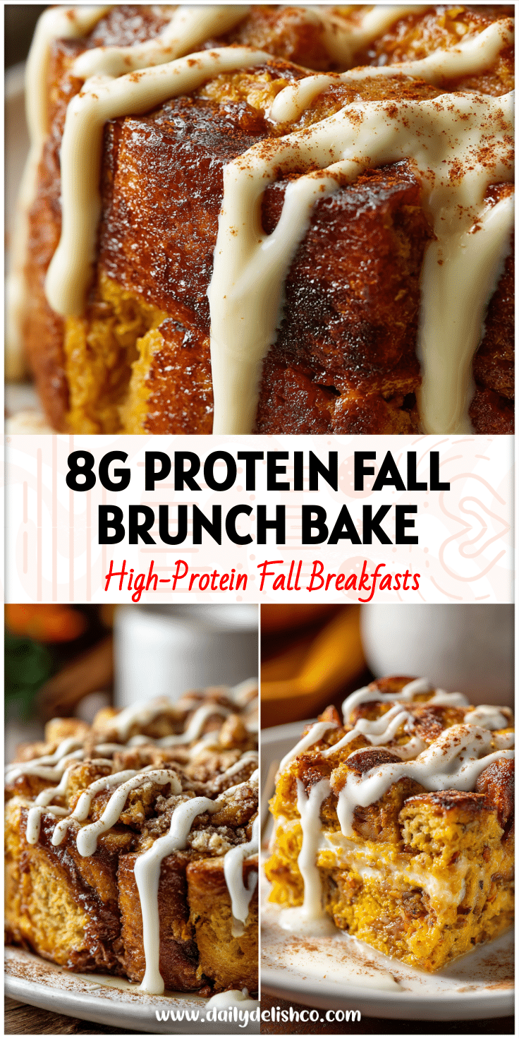 Golden Carrot Cake & Pumpkin French Toast Bake topped with cream cheese drizzle and cinnamon for a fall brunch favorite